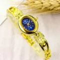 Women vintage oval dial quartz watch with gold heart link bracelet for elegant daily wear. - Fashion / Gold & Dark Blue