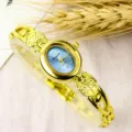 Women vintage minimalist quartz watch oval blue dial heart link bracelet wrist watch - Fashion / Gold & Light Blue