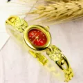 Gold vintage women quartz watch with red oval dial and heart link bracelet for ladies - Fashion / Gold Red