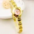 Women gold quartz watch delicate heart chain strap pink dial fashion student bracelet watch - Classic Style - Gold & Pink