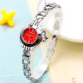 Montre quartz femme avec bracelet chaîne cœur creux, montre-bracelet en métal argenté élégante. - Style ajouré - Rouge argenté