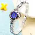 Femme Argent Coeur Creux Chaine Maillon Quartz Montre Mode Cadran Bleu Elegant Cadeau - Style ajouré - Bleu foncé argenté