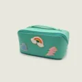 Mintgrüne PU Kosmetiktasche mit süßen Patches, großer Kapazität Reise Make-up Organizer. - Regenbogen-Herz & Blitz