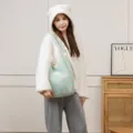 Plush knitted shoulder tote bag detail showcasing the soft texture and cute design style. - Blue