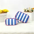 Blue and white striped cosmetic bag large capacity portable travel toiletry storage pouch - Large Size 25x8x17cm / Blue & White