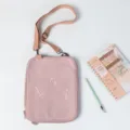 Pink iPad tablet shoulder storage bag laptop sleeve with cute embroidery and crossbody strap. - 11" / Pink