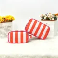 Orange white striped cosmetic bag large capacity waterproof portable travel makeup pouch - Large Size 25x8x17cm / Red White
