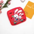 Portable cartoon sanitary napkin pouch, cute rabbit print square storage bag for daily use. - Red Rabbit