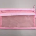 Pink double layer mesh pencil case, cute stationery storage bag for school and office use. - Pink