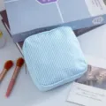 Blue white striped seersucker cosmetic bag Korean travel portable makeup storage pouch - Mint Green