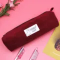 Corduroy pencil case simple student stationery storage bag aesthetic dark red makeup pouch variant - Burgundy