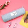 Light blue corduroy pencil case cute student stationery pouch aesthetic zipper storage bag - Light Blue
