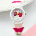 Kids 3D Silicone Watch Children Cute Heart Butterfly Strap Quartz Timepiece Gift for Kids - White with White Case