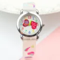 Kids quartz watch with colorful dial numbers 3d silicone strap cute heart design casual gift - Transparent Silver Case