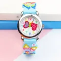 Childrens cute 3D silicone watch colorful dial quartz watch kids gift student watch - Blue Strap Silver Case