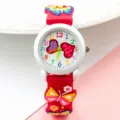 Kids 3D butterfly silicone watch featuring a red strap, white dial and colorful numbers. - Red with White Case