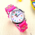 Children quartz watch with pink silicone strap, cute butterfly design and colorful dial numbers. - Butterfly Strap - Rose Red Silver