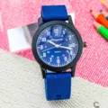 Kindershorloge quartz blauwe siliconen band 24 uur leerdtijd waterdichte horloge voor studenten - Blauwe Band Blauwe Wijzerplaat