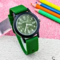 Kinderen groene siliconen horloge met 24 uur wijzerplaat kalender quartz uurwerk student. - Groene Band Groene Wijzerplaat