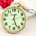 Luminous quartz pocket watch with clear numbers and keychain design for students and seniors. - Rose Gold & White