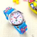 Kids colorful butterfly quartz watch with blue silicone strap and clear dial numbers. - Butterfly Strap - Blue Silver