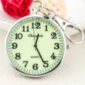 Luminous quartz pocket watch with keychain clip, clear numbers, portable and practical student watch. - Silver