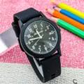 Kinderen zwarte horloge student kwarts siliconen band 24 uur wijzerplaat kalender - Helemaal Zwart