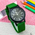 Waterdicht leerhorloge voor kinderen met groene siliconen band en 24-uurs wijzerplaat - Groen-Zwart
