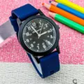 Kinderen student quartz horloge blauwe siliconen band 24 uur wijzerplaat kalender - Blauw Zwart