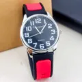 Montre quartz homme couleur contraste silicone minimalist mode jeunesse etudiant. - Bracelet noir et rouge avec cadran noir