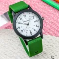 Kinder quartz horloge met groene siliconen band zwarte kast 24-uurs wijzerplaat waterdicht - Groen/Wit