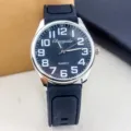 Men's quartz watch with black silicone strap and bold arabic numerals dial style for daily wear. - Black Strap Black Face