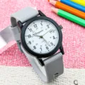 Kinderen studenten quartz horloge met 24-uurs wijzerplaat kalender grijze siliconen band - Grijs/Wit
