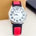 Men's quartz watch with silicone strap, minimalist white dial, casual stylish wristwatch. - Black-Red Strap with White Dial