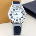 Simple silicone quartz watch for men and teens with large numbers dial and comfortable strap. - Grey Strap White Dial
