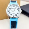 Minimalist silicone color-blocking quartz watch for men, stylish student wristwatch. - Blue Strap White Face