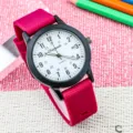 Kinder quartz horloge met roze siliconen band en 24-uurs wijzerplaat voor scholieren - Rood Wit