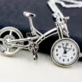 Silver bicycle shaped quartz pocket watch necklace with chain, cute creative design pendant. - Necklace / Silver