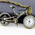 Vintage bronze bicycle pocket watch necklace, unique mechanical quartz watch pendant. - Necklace / Bronze