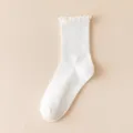 White ruffle socks for women, mid-calf summer thin cute Japanese JK style hosiery item. - One Size / White