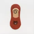 Women low cut invisible boat socks cute brown bear embroidery anti-slip knit hosiery - One Size / Red