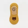 Cute mustard yellow women invisible boat socks featuring fuzzy bear embroidery low cut design - One Size / Yellow