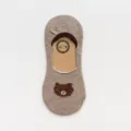 Cute brown fuzzy bear low cut invisible socks for women, anti-slip breathable short socks. - One Size / Khaki