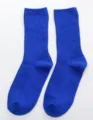 Blue cotton mid-tube crew socks for women, comfortable daily casual footwear basic solid style. - One Size / Sapphire Blue