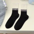 Dames zwart wit kleurenblok middelhoge sokken, katoen geribbelde casual stijl sokken. - Eén maat / Witte Boord