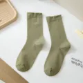 Chaussettes femme mi-hautes coton couleur unie vert olive style quotidien automne hiver - Taille unique / Vert Foncé