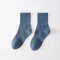 Mens solid color cotton mid-calf socks breathable ribbed casual athletic crew socks - One Size / Blue