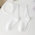 Witte middelhoge sokken voor dames van katoen geribbelde casual zomersokken effen kleur - Eén maat / Wit