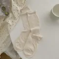 Calcetines de tubo color crema con volantes, calcetines de verano finos estilo japones mujer. - Talla única / Beige