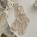 Calcetines de tubo acanalados crema para mujer, calcetines de verano finos estilo dulce - Talla única / Avena